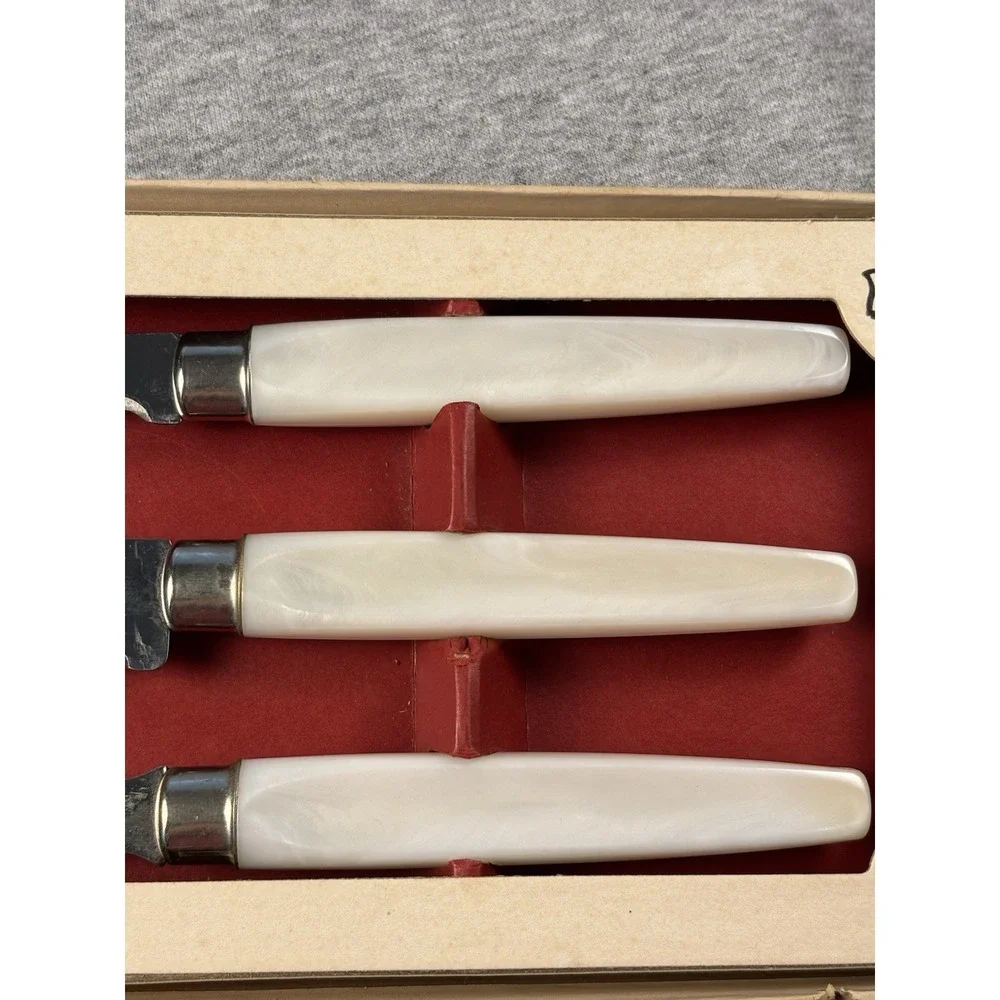 Vtg Regent Sheffield 3 Pc Party N Snack Host Serving Pearlex Handles Carving Set